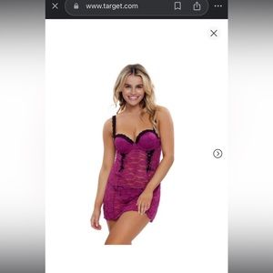 Cassandra Intimates Push Up Sheer Lace Sweetheart Neck Babydoll Lingerie Size L